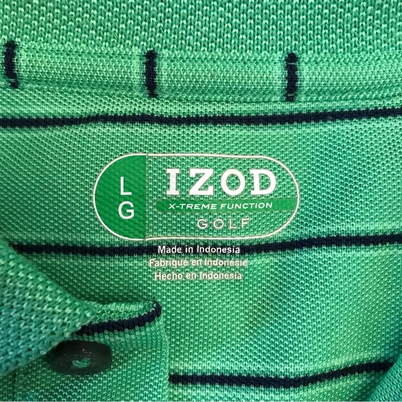 Izod Polo Shirt Men Size L Green Stripe X Treme Function Golf Shirt Short Sleeve - Picture 6 of 8